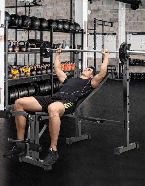 Load image into Gallery viewer, Adjustable Weight Bench and Barbell Rack Set with Weight Plate Post

